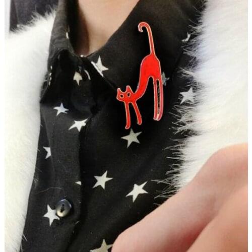 3pcs Fashion Alloy Brooch Crystal White/Black/Red Enamel Cute Cat Animal Brooch Lapel Pins for Girls