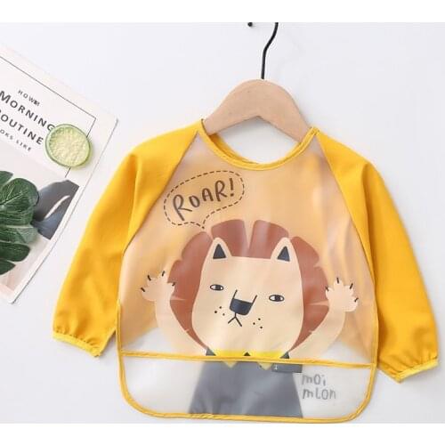 Cartoon Lion Rabbit Print Baby Bibs Waterproof Clothing Bibs Infant Eating Feeding Long Sleeve Apron For Kids Children