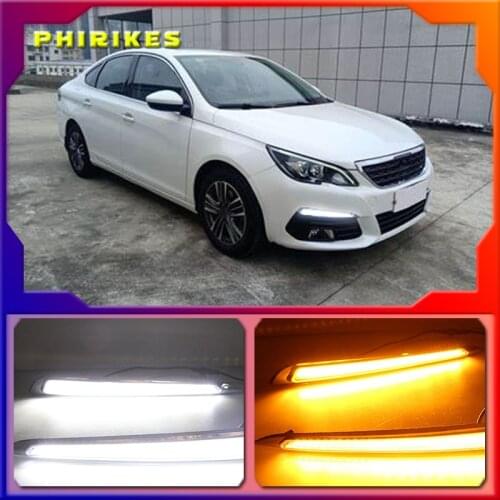 2pcs For Peugeot 308 2016 2017 LED DRL Daytime Running Lights Daylight yellow turn signa fog lamp car-Styling light
