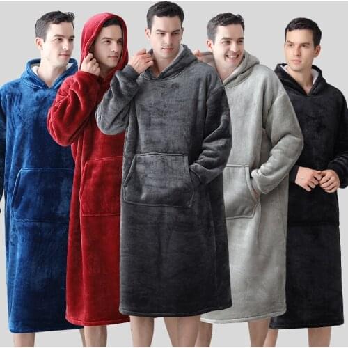 BALDAUREN 2 Layer TV Lazy Blanket Hooded Pullover Sweater 5 Colors Nightgown Mens Autumn And Winter Warm Pajamas Robe Home