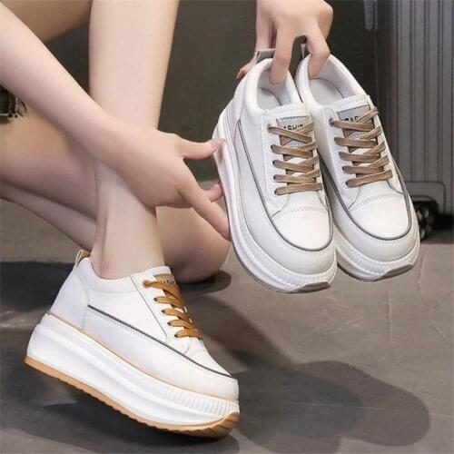 Woman High Platform Boots Chunky Sneakers Warm Casual Vulcanized Shoes 7CM Lace Up High Top Leather Sneakers Women Mujer