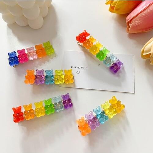 Cute Jelly Bears Hair Clips Candy Color Hairpins Barrette Duckbill Clip Hair Pin Korean Headwear for Girl Women Hair Accessories