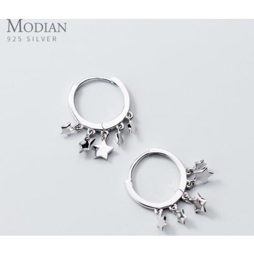 Modian 2020 Genuine 925 Sterling Silver Stars Swing Charm Round Hoop Earrings for Women Fashion Party Silver Jewelry Brincos