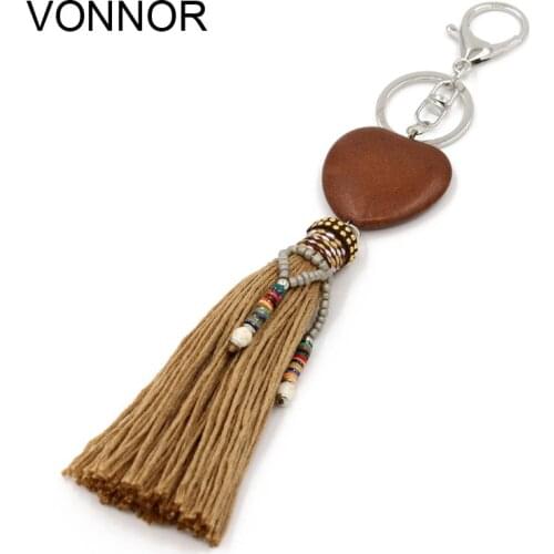 Fashion Women Bag Accessories Pendant Heart-shaped Stone Tassel Key Chain Female Gift Boho Jewelry Car Keychain