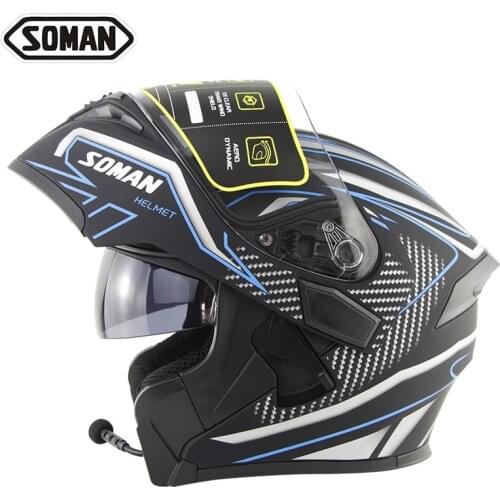 SOMAN Bluetooth Double lens Flip Up Motorcycle helmet for men and men Full Face Motocross Motorbike helmet Moto casco