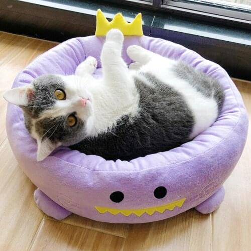 Round Shape Soft Fleece Pet Dog Cat Bed for Small Animals Bed House Cushion With Removable Pet Mat Nest Kawaii Cartoon Moldel
