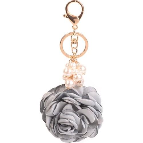Novel Simple Jewelry Fabric Flower Petal Imitation Pearls Keyring Car Keychain Girl Backpack Pendant For Women Gift Key Chain