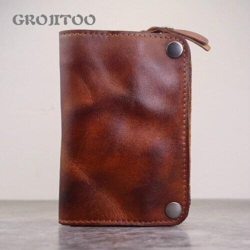 GROJITOO New style vegetable tanning leather wallet multi function large capacity key case card purse car key bag