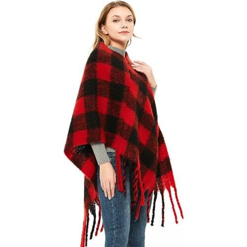 Autumn and Winter New Fashion Loop Yarns Scarf Womens Outdoor Keep Warm Pullover Cloak Ladies Plaid Thick Scarf Shawl Female