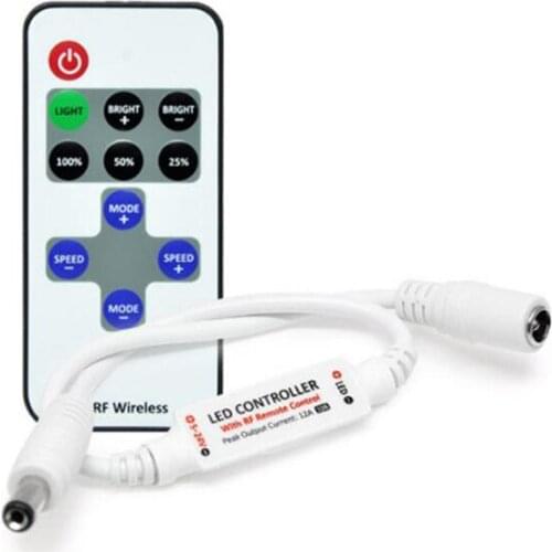 12V LED Controller 11 key Mini RF Wireless Radio Frequency Remote Control Monochromatic LED Light Strip Dimming Controller
