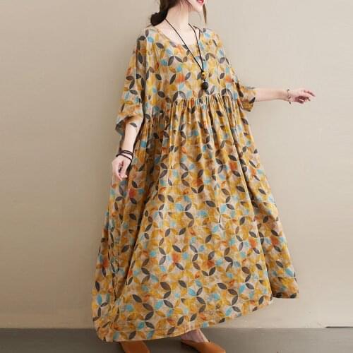 Plus Size 4XL 5XL 6XL Summer Dress For Women Oversize Vestidos Sundress Vintage Prairie Chic Floral Lady Cotton Linen Maxi Dress