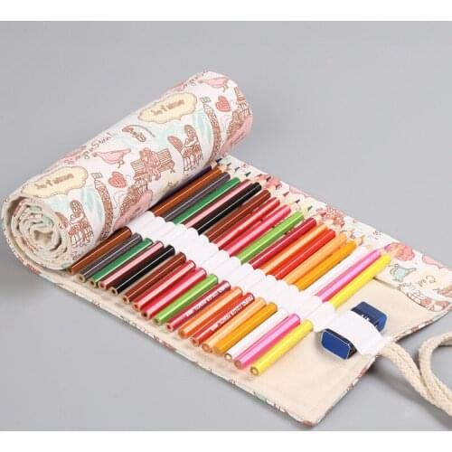 Cute Eiffel Tower Roll School Pencil Case Canvas 12/24/36/48/72 Holes Large Penal Pencilcase for Girls Boys Pen Bag Stationery