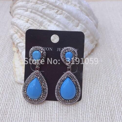 European and American style antique earrings retro luxury temperament ethnic style simple blue geometric pendant earri
