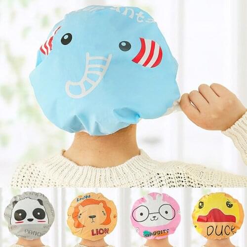 Cute Cartoon Animal Waterproof Shower Cap Resuable Lace Elastic Band Bath Hair Caps Hat NEW