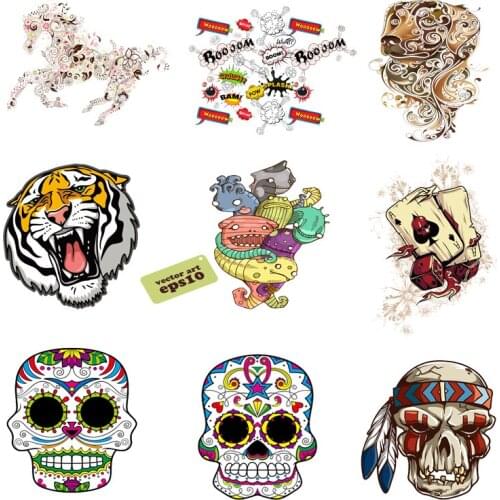 Iron-on Transfers for Clothing Patches Clorhing Stickers Stripe T Shirt Diy Skull Patch Vinyle Adhesive Flex Fusible Transfer A
