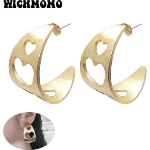 2019 New Fashion 42mm Aluminium Alloy Gold Wire Drawing Hearts Ethnic Earrings for Womens Fashion Jewelry Gifts Date and Party