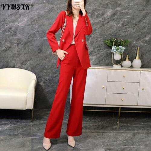 Large Size M-5XL High Quality Female Suit Pants Two-piece Suit Autumn and Winter New Ladies Office Jacket Elegant Wide-leg Pants