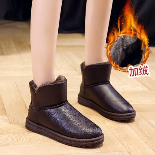 New36-44Large Size Cotton Shoes Leather Shallow Mouth Snow Boots Women Winter Warm Short Boots Non-slip Plus Velvet Bread Shoes