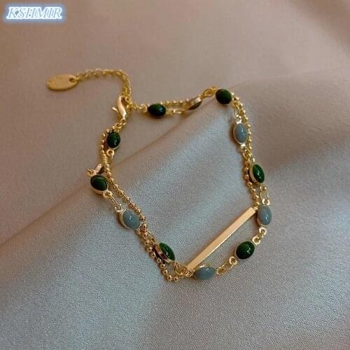 Kshmir French Retro Romantic Double Metal Gold Bracelet For Woman 2021 New Fashion Jewelry Party Green Crystal Bracelet