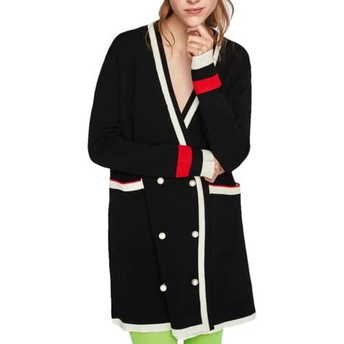 2020 Luxury British Wool Knitwear Girls Pearl Cardigan Women 3d Striped Long Sweater Pull Femme Hiver Woman Knitted Clothing New