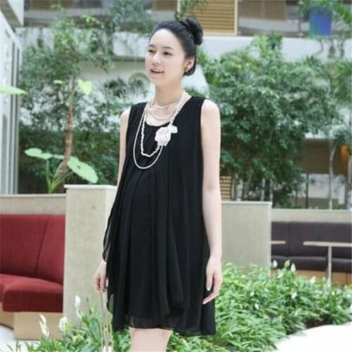 Maternity Women Dress Summer Sleeveless O-neck Mini Length Chiffon Dress Pregnant New Moms Fashion Western Style Loose Dresses