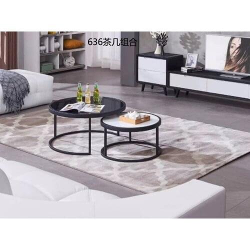 0621CJ636 Modern round metal frame Tempered glass surface living room furniture coffee tea table round combination round table