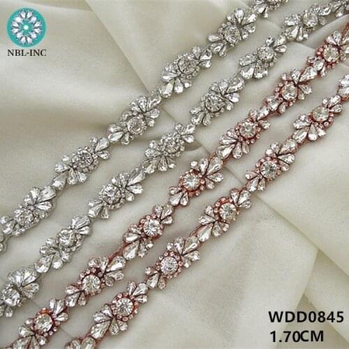 10 YARDS )Wholesale bridal hand beaded sewing crystal rhinestone applique trim iron on for wedding dresses WDD0845