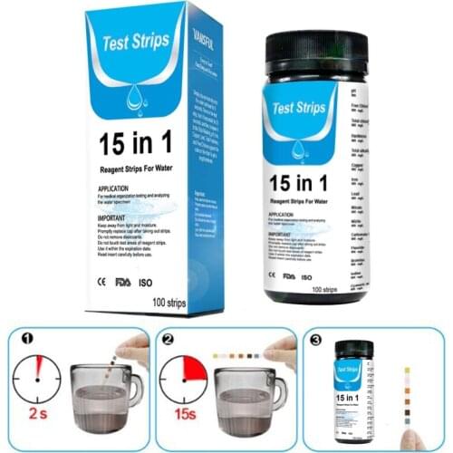 100 Pcs Water Test Strips 15-in-1 Aquarium Water Quality Test Strips Fish Tank Pool Drinking Water Detection Tool