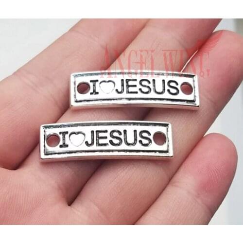 15pcs/lot--34x10mm, Jesus cham,Antique silver plated I love Jesus connector charms ,DIY supplies, Jewelry accessories