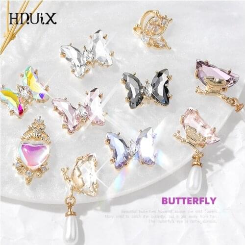 2PC Zircon Nail Art Butterfly Luxury Decorations Bow Ties Daisy Flower Pendant Rhinestone Jewelry Ornaments Manicure Accessories