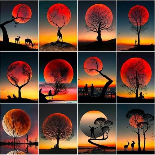 5D DIY Diamond Painting Moon Mosaic Square Diamond Embroidery Sunset Landscape Cross Stitch Rhinestone Picture Craft Home Decor