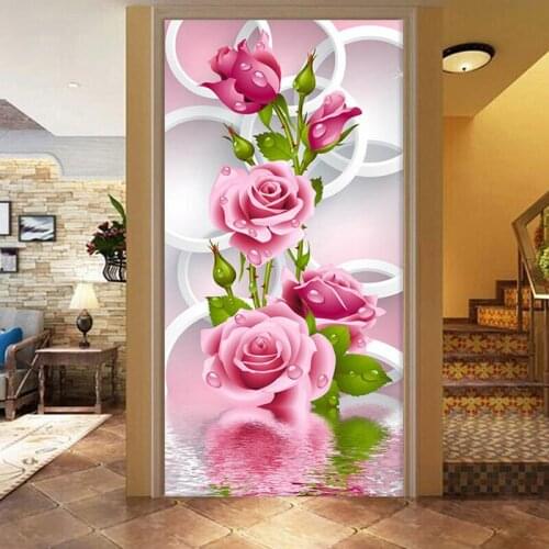 DIY 5D Needlework Diy Diamond Painting Cross Stitch Pink Rose Diamond Embroidery Flower Print round Drill Home Decor Christmas