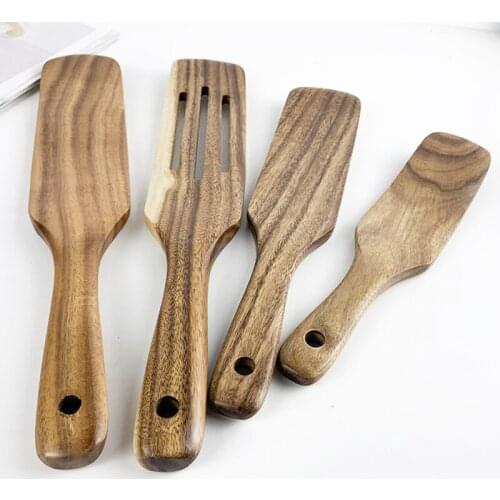 Wooden Spatula For Cooking Salad Mixing Nonstick Drain Spatulas Set Salad Blending Spatula Tong Mix Kitchen Serving Utensils