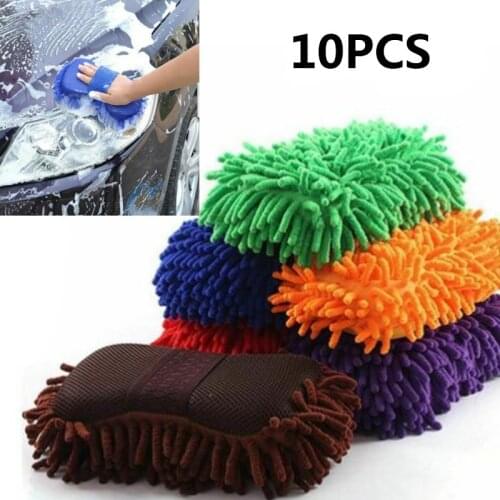 10PCS Microfiber Car Wash Glove Clean Tools Chenille Polishing Waxing Drying Window Cleaning Sponges Block Brush Car Accessories