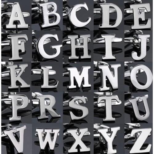 Quality Brass Silver Color 26 Letter A-Z Letters Cufflinks men French Shirt Cufflinks for mens gemelos bouton manchette