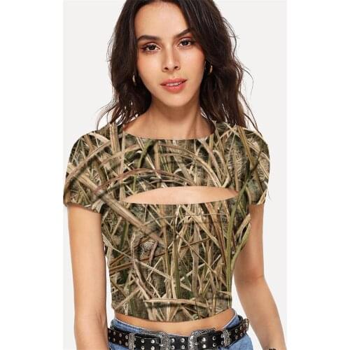 Somepet Camouflage T shirt Women Psychedelic Navel Bare Abstract Tshirts Casual Straw Tshirt Printed Womens Clothing Sexy
