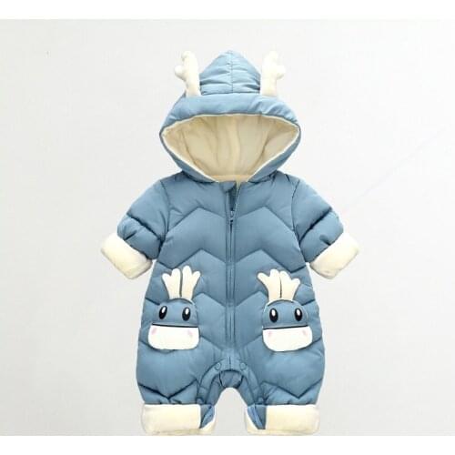 0-2 Years Newborn Baby Winter Snowsuit Plus Velvet Thick Baby Boys Jumpsuit Romper Baby Girls Overalls Toddler Coat