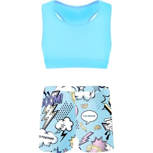 Kids Girls Ballet Dancewear Workout Gymnastics Outfits Sport Bra Top Tank Tops with Shorts Set Dance Class Yoga Running Outfits