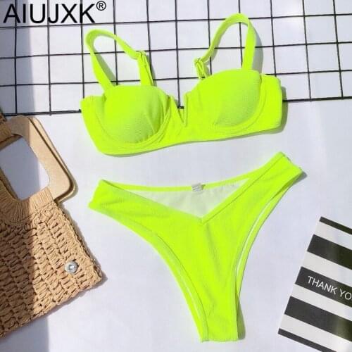 AIUJXK Neon Color Push Up Underwire Biquini 2021 Women Sexy Lingerie Summer Bra And Panty Beachwear 2 Piece Swimsuit Underwear