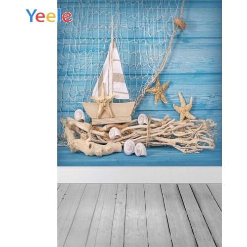 Summer Sea Ocean Seaside Beach Wood Board Floor Fishing Net Sailboat Shell Baby Backdrop Photography Background For Photo Studio