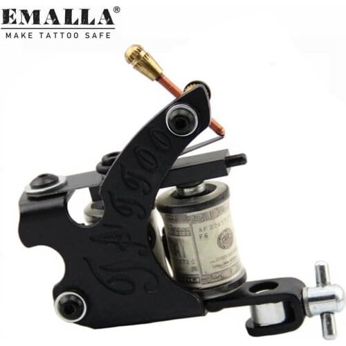 1PCS EMALLA Black Coil Tattoo Machines 10 Wrap Coils Steel Tattoo Gun Liner & Shader With Tattoo Needles Power Supplies
