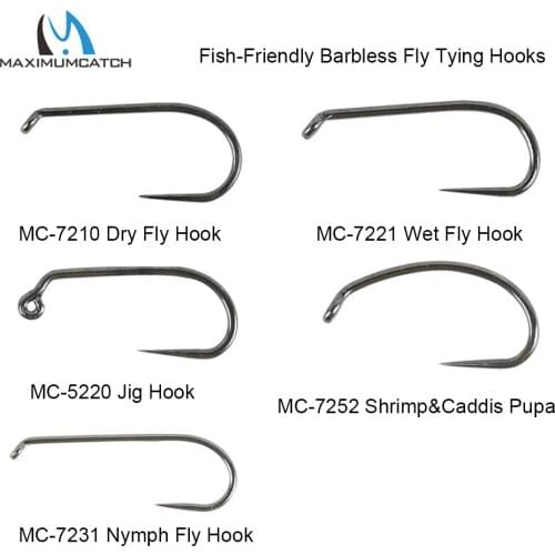 Maximumcatch 100pc Eye-Down Fish-Friendly Barbless Fly Tying Hook 10#12#14#16#18# Dry&Wet&Nymph&Shrimp Caddis Pupa Jig Hooks