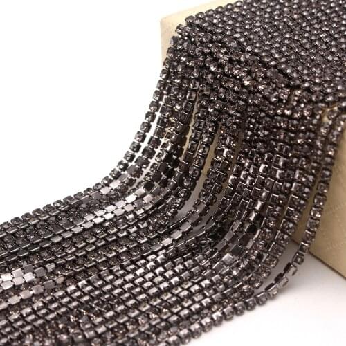 MHS.SUN 10Yard Transparent Black Claw Crystal Rhinestones Chain Gradient DIY Dense Black Base Rhineston Chain Garment Decoration