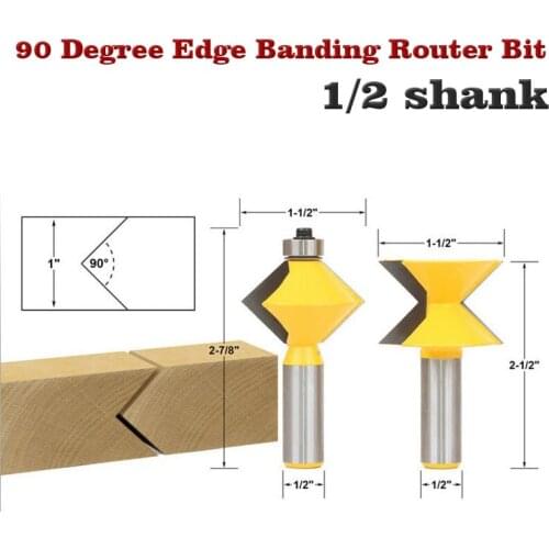2Pc 1/2" Shank 90 Degree Edge Banding Router Bit Set V-Design Tongue & Groove plate splicing knife woodworking cutter