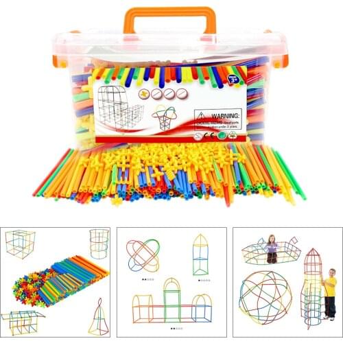 300pcs Straws and Connectors Set Interlocking Straw Constructor Kit Stem Construction Fort Building Block Development Game