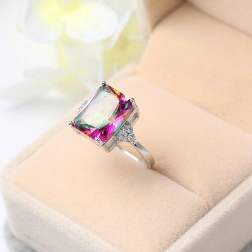 New Arrival square Cut Design Multicolor White CZ silver color Ring for Fashion Women party wedding Jewelry Gift Wholesale