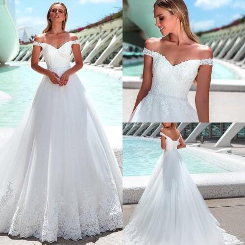 New Elegant Cap Sleeve A-Line Wedding Dresses Tulle Design Lace up Beaded Waistline Bridal Dress Robe De Mariee