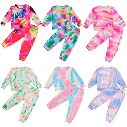 1-7Y Autumn Boys Girls Clothing Sets Children Tie Dye Pocket Sweatshirts+Pants Baby Girls Holiday Sports Suit Tracksuit Clothes