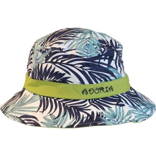 Unisex Contrast Color Tropical Leaves Bucket Hat Letters Embroidery Panama Cap A0NF