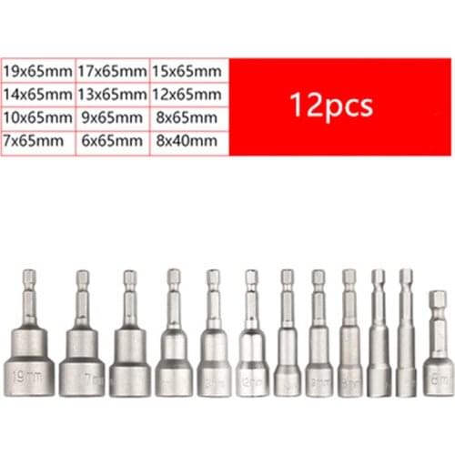 12pcs Electric Wrench Socket Head Hexagonal Lengthened Air Socket Socket Magnetic 65 Electric Drill Air Cannon Bit